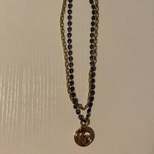 Gucci button repurposed - Black and Gold Chain Necklace - Shiver and Duke